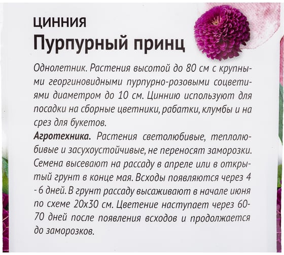 Семена ОКТЯБРИНА ГАНИЧКИНА Цинния Пурпурный принц 0.5 г 119288