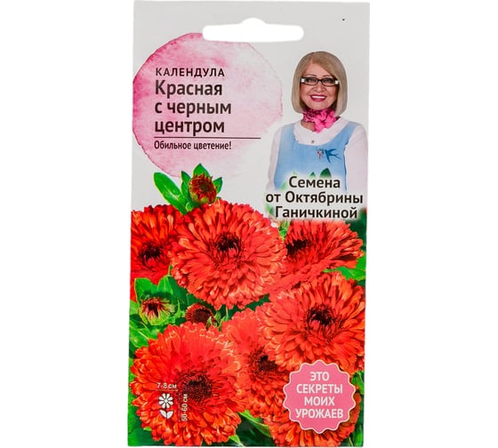 Семена ОКТЯБРИНА ГАНИЧКИНА Календула Красная с черным центром 0.3 г 119020 1