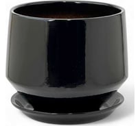 Горшок ФлораПласт Диана с поддоном, керамика, глянец черный, d10см h9см 072578