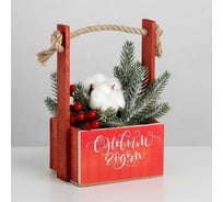 Деревянное кашпо с ручкой из веревки Дарите Счастье С новым годом, 15х8х8 см 6903683