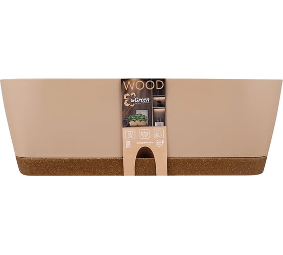 Ящик балконный Wood, 40 см, молочный шоколад/бук INGREEN 278881 1
