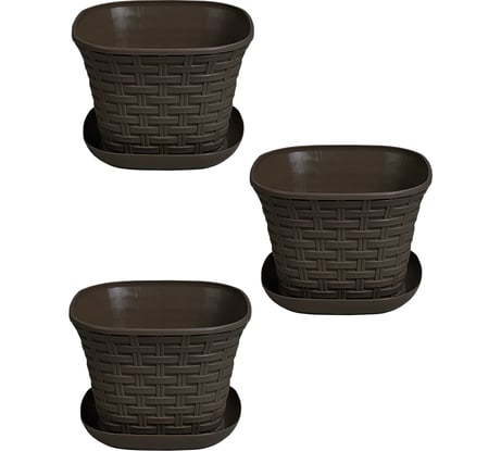 Кашпо Violet Ротанг 1,2л квадратное с поддоном набор 3 шт. венге N-3612/3-05