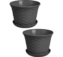 Кашпо Violet Ротанг 3.0 л круглое с поддоном набор 2 шт. серый N-3630/2-18