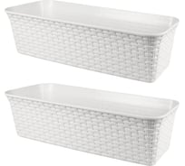 Балконный ящик Violet Ротанг 63см с дренажем белый Набор 2 шт. N-3560/2-06