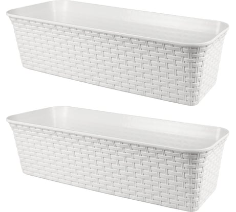 Балконный ящик Violet Ротанг 63см с дренажем белый Набор 2 шт. N-3560/2-06
