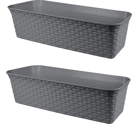 Балконный ящик Violet Ротанг 63см с дренажем серый Набор 2 шт. N-3560/2-18