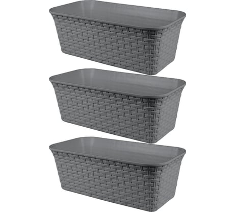 Балконный ящик Violet Ротанг 43см с дренажем серый Набор 3 шт. N-3540/3-18