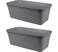 Балконный ящик Violet Ротанг 43см с дренажем серый Набор 2 шт. N-3540/2-18