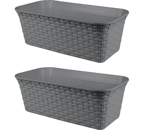 Балконный ящик Violet Ротанг 43см с дренажем серый Набор 2 шт. N-3540/2-18