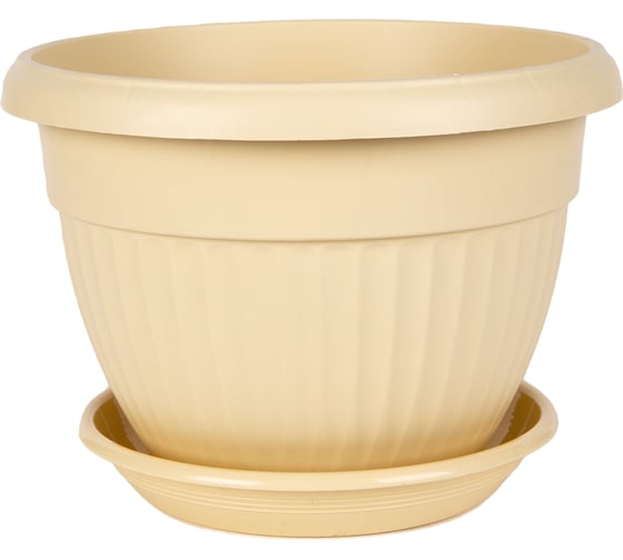 Горшок с поддоном 5Plast Флора 4 л, бежевый 5PL0303