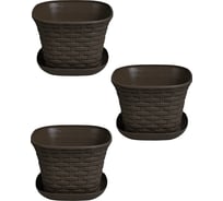 Кашпо Violet Ротанг 6,9л квадратное с поддоном набор 3 шт. венге N-3669/3-05