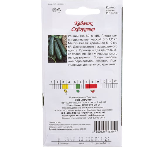 Семена Агрони Кабачок цуккини СКВОРУШКА 3547