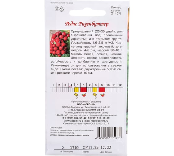 Семена Агрони Редис РИЗЕНБУТТЕР 1710