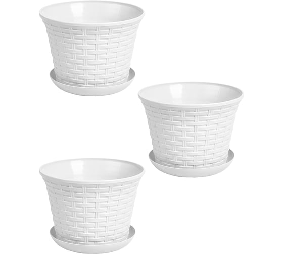 Кашпо Violet Ротанг 6,1л круглое с поддоном набор 3 шт. белый N-3661/3-06 1