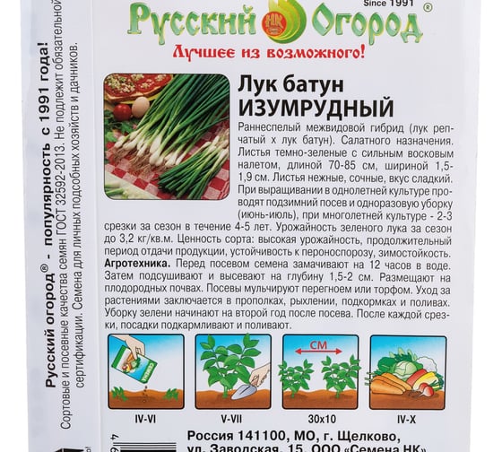 Семена РУССКИЙ ОГОРОД Лук батун Изумрудный 1 г 308304