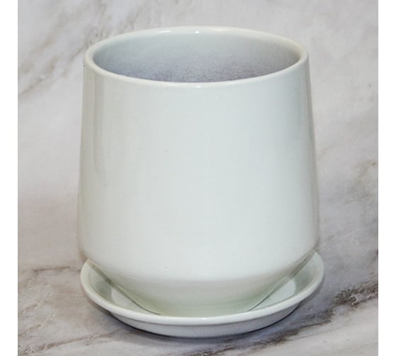 Горшок с поддоном Сады Аурики керамика глянец Виктория белый d13см h16см 073995 1