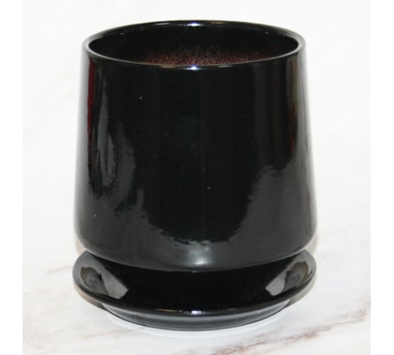 Горшок с поддоном Сады Аурики керамика глянец Виктория черный d18см h19см 073997 1
