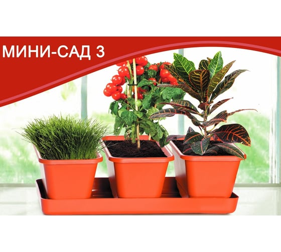 Набор горшков с поддоном Darel Plastic 5 0440 МИНИ САД 3 шт., 33 см, терракотовый 039224