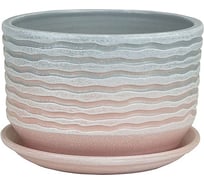 Горшок с поддоном Сады Аурики ЗЕФИР плошка серый/розовый, 17 см 061615