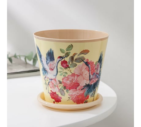 Горшок для цветов Доляна Танец журавлей 0.8 л, бежевый 7306160