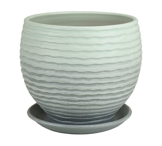 Горшок с поддоном Сады Аурики ЗЕФИР шар мятный/серый, 19 см 061628 1