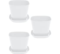 Кашпо квадратное Violet 2.5л, с поддоном, набор 3 шт, белый N-3825/3-06