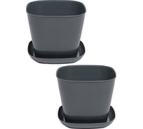 Кашпо квадратное Violet 2.5л, с поддоном, набор 2 шт, серый N-3825/2-18