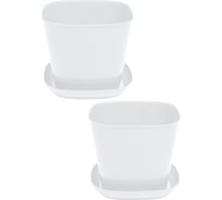 Кашпо квадратное Violet 7,3л с поддоном набор 2 шт белый N-3873/2-06