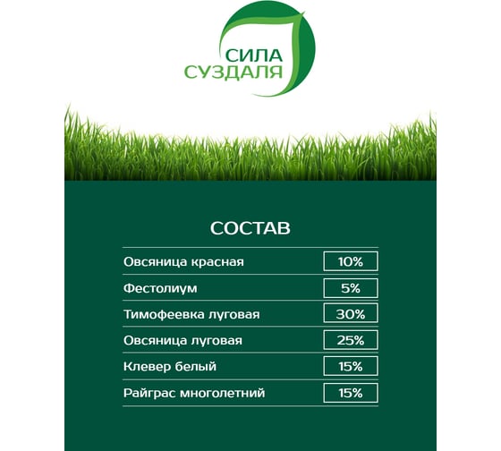 Семена газонной травы Сила Суздаля Низкорослый 1 кг 4680004061106