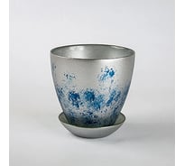 Горшок ЭЛЕТЕХ с поддоном №2, прозрачный, круглый, серебристая структура, индиго 4840163249