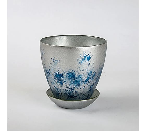 Горшок ЭЛЕТЕХ с поддоном №2, прозрачный, круглый, серебристая структура, индиго 4840163249 1