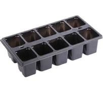 Мини-кассета для рассады ЛЕТО, 10 ячеек, 25×14×5.6 см, с ручкой, полистирол, чёрная (5622), 50 шт 96510