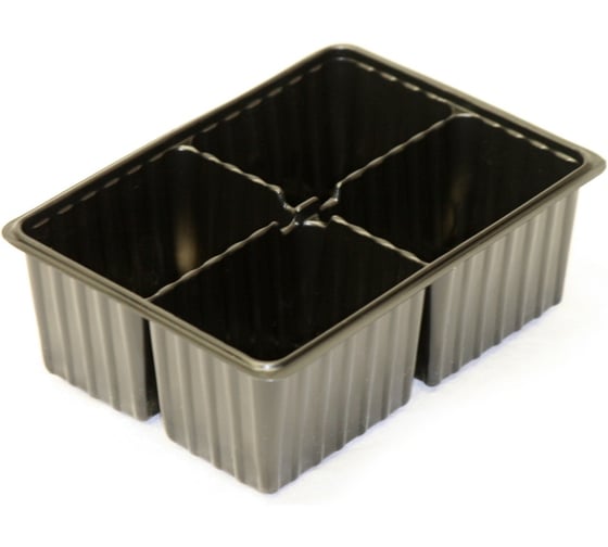 Мини-кассета для рассады ЛЕТО, 4 ячейки, 18×13.5×6 см, полистирол, чёрная (1308), 50 шт 96479