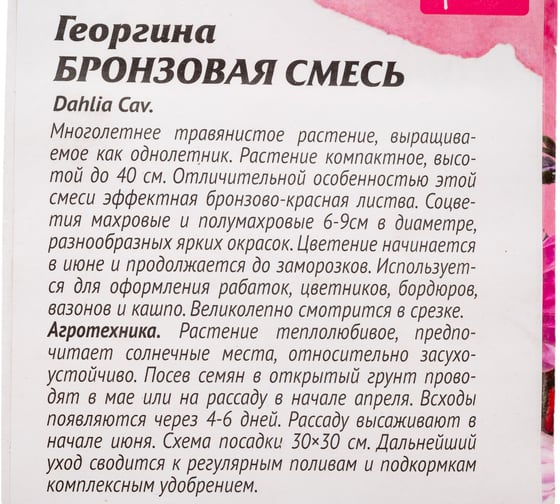 Семена Агросидстрейд Георгина Бронзовая смесь для бордюра, 0.1 г АСТ 122819