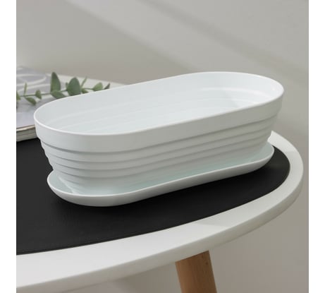 Горшок для кактуса с поддоном СИМАЛЕНД Алиса 0.9 л, 22x12х7 см, белый 4330133