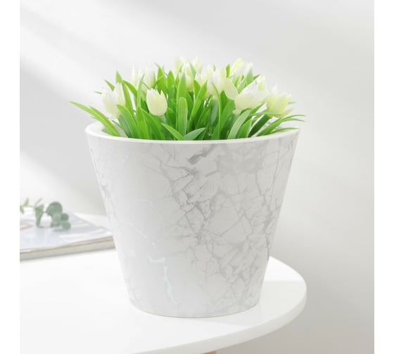 Кашпо СИМАЛЕНД Декор 3 л, белый мрамор 6932179 1
