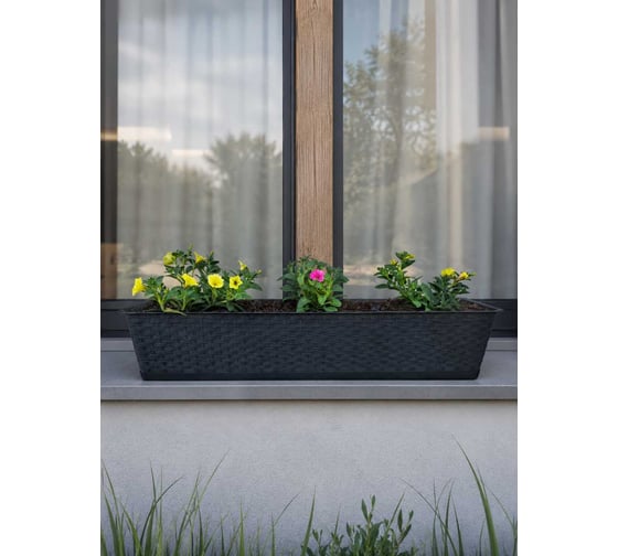 Горшок цветочный Prosperplast Ratolla Case P 600 (9,9л) балконный с поддоном, антрацит ISR600P-S433