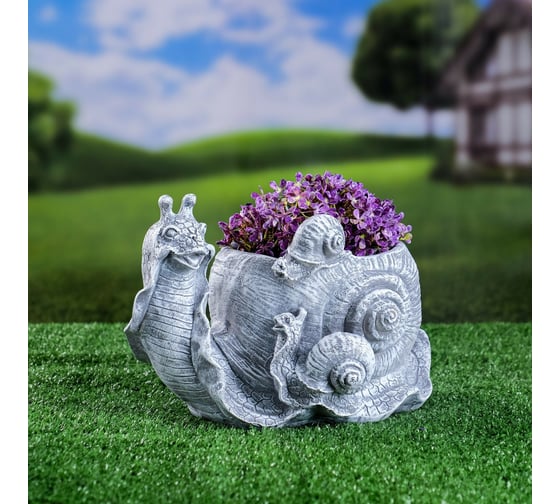 Фигурное кашпо СИМАЛЕНД Семья улиток серое, 18 см 7769075