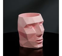 Полигональное кашпо из гипса СИМАЛЕНД Голова розовое, 11x13 см 5270826