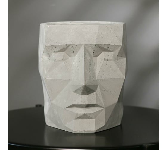 Полигональное кашпо из гипса СИМАЛЕНД Голова серое, 16x20 см 5161882
