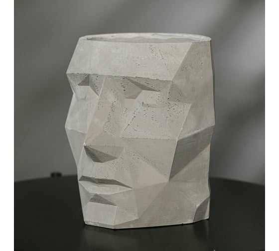 Полигональное кашпо из гипса СИМАЛЕНД Голова серое, 16x20 см 5161882