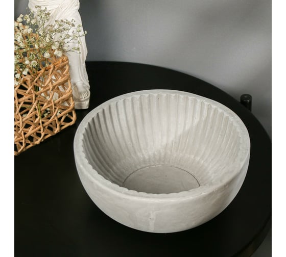Круглое кашпо из гипса СИМАЛЕНД Эстетика серое, 20x8.5 см 5161864