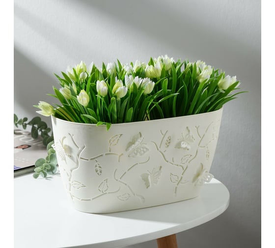 Овальное кашпо со вставкой СИМАЛЕНД Lucky Friday Butterflies 4 л, 300x150 мм, песочно-белый 7336895