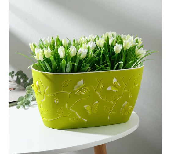 Овальное кашпо со вставкой СИМАЛЕНД Lucky Friday Butterflies 4 л, 30x15 см, лиственно-зеленое 7488489