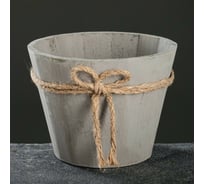 Деревянное кашпо СИМАЛЕНД Круглое с бантиком серое, 17х13 см 7072679