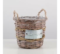 Кашпо корзинка с ручками СИМАЛЕНД Цветы серебристо-бежевое, 18х18/21 см 3332187