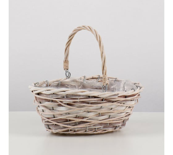 Кашпо с ручкой СИМАЛЕНД Цветы бежевое, 24x15x9/15 см 3332202 1