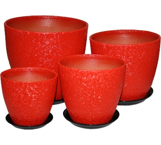 Комплект горшков для цветов Сады Аурики ВН03 Бутон ВИНИЛ красный, керамика, 12 см, 15 см, 18 см, 21 см 038739 1