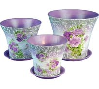 Комплект горшков для цветов Сады Аурики ДК 170 Грация Декупаж керамика, 12 см, 18 см, 21 см 053683
