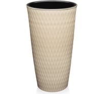 Кашпо Эльфпласт Kerama круглое, с вкладышем, 15.5 л, темно-бежевое, диаметр 255 мм, высота 482 мм 066545